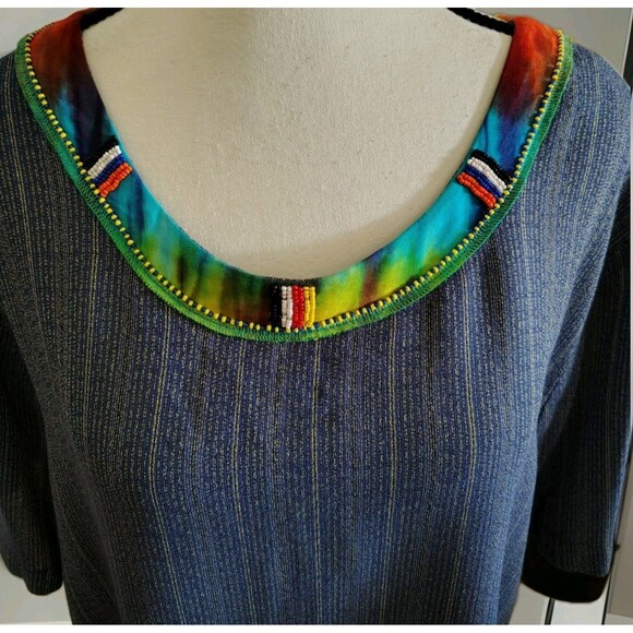 Surya II Blouse Size XL Purple Beaded Neckline Short Sleeve Rayon - Picture 3 of 12